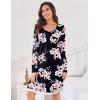 Ekouaer Womens Long Sleeve Nightgowns V Neck Sleepshirts Lace Nightshirts Casual T-shirt Sleep Dress with Pocket(Black Pink Floral)