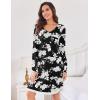Ekouaer Womens Long Sleeve Nightgowns V Neck Sleepshirts Lace Nightshirts Casual T-shirt Sleep Dress with Pocket(Black White Floral)