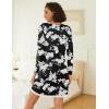 Ekouaer Womens Long Sleeve Nightgowns V Neck Sleepshirts Lace Nightshirts Casual T-shirt Sleep Dress with Pocket(Black White Floral)