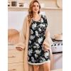 Ekouaer Womens Long Sleeve Nightgowns V Neck Sleepshirts Lace Nightshirts Casual T-shirt Sleep Dress with Pocket(Black White Flowers)