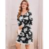 Ekouaer Womens Long Sleeve Nightgowns V Neck Sleepshirts Lace Nightshirts Casual T-shirt Sleep Dress with Pocket(Black White Flowers)