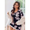 Ekouaer Womens Long Sleeve Nightgowns V Neck Sleepshirts Lace Nightshirts Casual T-shirt Sleep Dress with Pocket(Black White Pink Flowers)