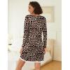Ekouaer Womens Long Sleeve Nightgowns V Neck Sleepshirts Lace Nightshirts Casual T-shirt Sleep Dress with Pocket(Leopard Print)