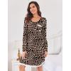 Ekouaer Womens Long Sleeve Nightgowns V Neck Sleepshirts Lace Nightshirts Casual T-shirt Sleep Dress with Pocket(Leopard Print)
