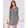 Ekouaer Womens Long Sleeve Nightgowns V Neck Sleepshirts Lace Nightshirts Casual T-shirt Sleep Dress with Pocket(Medium Grey)