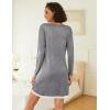 Ekouaer Womens Long Sleeve Nightgowns V Neck Sleepshirts Lace Nightshirts Casual T-shirt Sleep Dress with Pocket(Medium Grey)