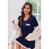 Ekouaer Womens Long Sleeve Nightgowns V Neck Sleepshirts Lace Nightshirts Casual T-shirt Sleep Dress with Pocket(Navy Blue)
