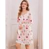 Ekouaer Womens Long Sleeve Nightgowns V Neck Sleepshirts Lace Nightshirts Casual T-shirt Sleep Dress with Pocket(Pink Sheep)