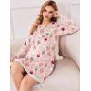 Ekouaer Womens Long Sleeve Nightgowns V Neck Sleepshirts Lace Nightshirts Casual T-shirt Sleep Dress with Pocket(Pink Sheep)