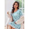 Ekouaer Womens Long Sleeve Nightgowns V Neck Sleepshirts Lace Nightshirts Casual T-shirt Sleep Dress with Pocket(Star Print)
