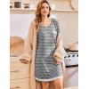 Ekouaer Womens Long Sleeve Nightgowns V Neck Sleepshirts Lace Nightshirts Casual T-shirt Sleep Dress with Pocket(Strip)