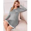 Ekouaer Womens Long Sleeve Nightgowns V Neck Sleepshirts Lace Nightshirts Casual T-shirt Sleep Dress with Pocket(Strip)
