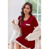 Ekouaer Womens Long Sleeve Nightgowns V Neck Sleepshirts Lace Nightshirts Casual T-shirt Sleep Dress with Pocket(Wine Red)