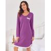 Ekouaer Womens Long Sleeve Nightgowns V Neck Sleepshirts Lace Nightshirts Casual T-shirt Sleep Dress with Pocket(Wineberry)