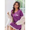 Ekouaer Womens Long Sleeve Nightgowns V Neck Sleepshirts Lace Nightshirts Casual T-shirt Sleep Dress with Pocket(Wineberry)