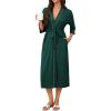 Ekouaer Robes for Women Long Knit Bathrobe Lightweight 3/4 Sleeves Kimono Robe Soft Sleepwear with Pockets(Deep Green, Large)