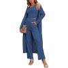 Ekouaer Women’s 3 Piece Knit Lounge Set Pajama Long Sleeve Cardigan Sleeveless Top Pants SweatsuitCadet BlueXX-Large