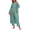 Ekouaer Women’s 3 Piece Lounge Set Pajama Long Sleeve Cardigan Sleeveless Top Pants SweatsuitGreenX-Large