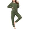 Ekouaer Womens Fuzzy Fleece Pajama Sets Long Sleeve Jogger Sets Comfy Sleepwear Loungewear with Pockets(Armygreen)