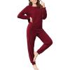 Ekouaer Womens Fuzzy Fleece Pajama Sets Long Sleeve Jogger Sets Comfy Sleepwear Loungewear with Pockets(Burgundy)