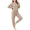 Ekouaer Womens Fuzzy Fleece Pajama Sets Long Sleeve Jogger Sets Comfy Sleepwear Loungewear with Pockets(Khaki)