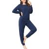 Ekouaer Womens Fuzzy Fleece Pajama Sets Long Sleeve Jogger Sets Comfy Sleepwear Loungewear with Pockets(Navy Blue)