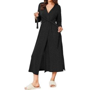Ekouaer Women’s Robe Long Waffle Knit Bathrobe Lightweight Soft Kimono Robes Loungewear(Black)