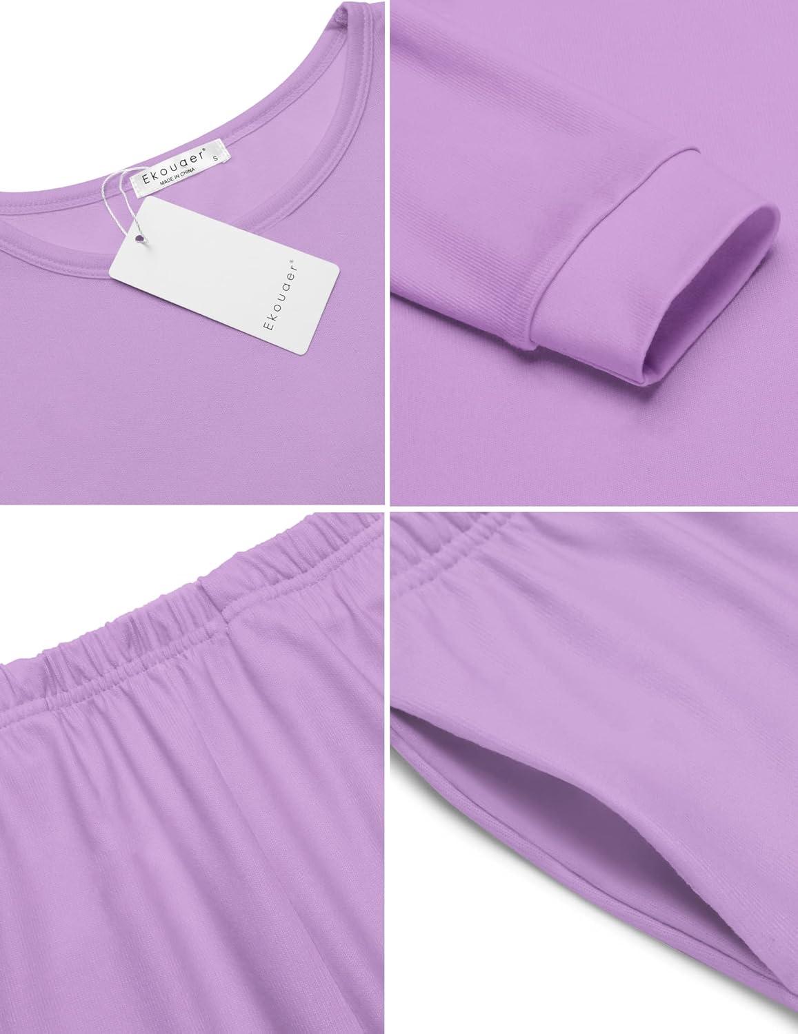 imageEkouaer Womens Pajama Sets Casual 2Pcs Sleepwear Long Sleeve Pullover Tops Long Joggers Pants with PocketsPurple
