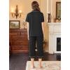 Ekouaer Capri Pajamas for Women Short Sleeve Button Down Sleepwear Comfy Lounge Set 2-Piece Pants Pjs(Black)