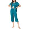 Ekouaer Capri Pajamas for Women Short Sleeve Button Down Sleepwear Comfy Lounge Set 2-Piece Pants Pjs(Blue Green)