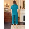 Ekouaer Capri Pajamas for Women Short Sleeve Button Down Sleepwear Comfy Lounge Set 2-Piece Pants Pjs(Blue Green)