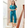 Ekouaer Capri Pajamas for Women Short Sleeve Button Down Sleepwear Comfy Lounge Set 2-Piece Pants Pjs(Blue Green)