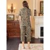 Ekouaer Capri Pajamas for Women Short Sleeve Button Down Sleepwear Comfy Lounge Set 2-Piece Pants Pjs(Brown Black)