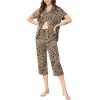 Ekouaer Capri Pajamas for Women Short Sleeve Button Down Sleepwear Comfy Lounge Set 2-Piece Pants Pjs(Brown Black)