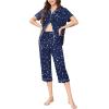 Ekouaer Capri Pajamas for Women Short Sleeve Button Down Sleepwear Comfy Lounge Set 2-Piece Pants Pjs(Dark Blue White)