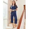 Ekouaer Capri Pajamas for Women Short Sleeve Button Down Sleepwear Comfy Lounge Set 2-Piece Pants Pjs(Dark Blue White)