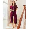 Ekouaer Capri Pajamas for Women Short Sleeve Button Down Sleepwear Comfy Lounge Set 2-Piece Pants Pjs(Dark Red)