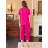 Ekouaer Capri Pajamas for Women Short Sleeve Button Down Sleepwear Comfy Lounge Set 2-Piece Pants Pjs(Rose Red)
