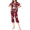 Ekouaer Capri Pajamas for Women Short Sleeve Button Down Sleepwear Comfy Lounge Set 2-Piece Pants Pjs(Wine Red White Pink)