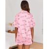 Ekouaer Satin Pajama Set for Women Button Down Silk 2 Piece Pj Sets Ruffle Short Sleeve Sleepwear(Pink Love)