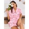 Ekouaer Satin Pajama Set for Women Button Down Silk 2 Piece Pj Sets Ruffle Short Sleeve Sleepwear(Pink Love)