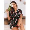 Ekouaer Satin Pajama Set for Women Button Down Silk 2 Piece Pj Sets Ruffle Short Sleeve Sleepwear(Z-black Christmas)