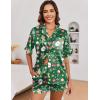 Ekouaer Satin Pajama Set for Women Button Down Silk 2 Piece Pj Sets Ruffle Short Sleeve Sleepwear(Z-christmas Snowman)