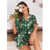 Ekouaer Satin Pajama Set for Women Button Down Silk 2 Piece Pj Sets Ruffle Short Sleeve Sleepwear(Z-christmas Snowman)