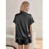 Ekouaer Silk Pajama Sets Womens Short Sleeve Sleepwear Satin 2 Piece Button Down Loungewear Pjs Shorts Set S-XXL(Black)