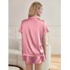 Ekouaer Silk Pajama Sets Womens Short Sleeve Sleepwear Satin 2 Piece Button Down Loungewear Pjs Shorts Set S-XXL(Purple Red)