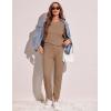 Ekouaer Women’s Pajama Sets Casual 2Pcs Sleepwear Long Sleeve Pullover Tops Long Joggers Pants with Pockets(Brown)