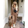 Ekouaer Women’s Pajama Sets Casual 2Pcs Sleepwear Long Sleeve Pullover Tops Long Joggers Pants with Pockets(Brown)