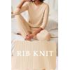Ekouaer Women’s Pajama Sets Casual 2Pcs Sleepwear Long Sleeve Pullover Tops Long Joggers Pants with Pockets(Rib-khaki)
