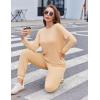 Ekouaer Women’s Pajama Sets Casual 2Pcs Sleepwear Long Sleeve Pullover Tops Long Joggers Pants with Pockets(Rib-khaki)